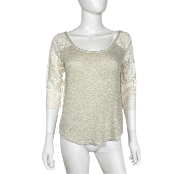 Abercrombie & Fitch 3/4 Sleeve Lace & Gold Knit Top - Picture 1 of 7